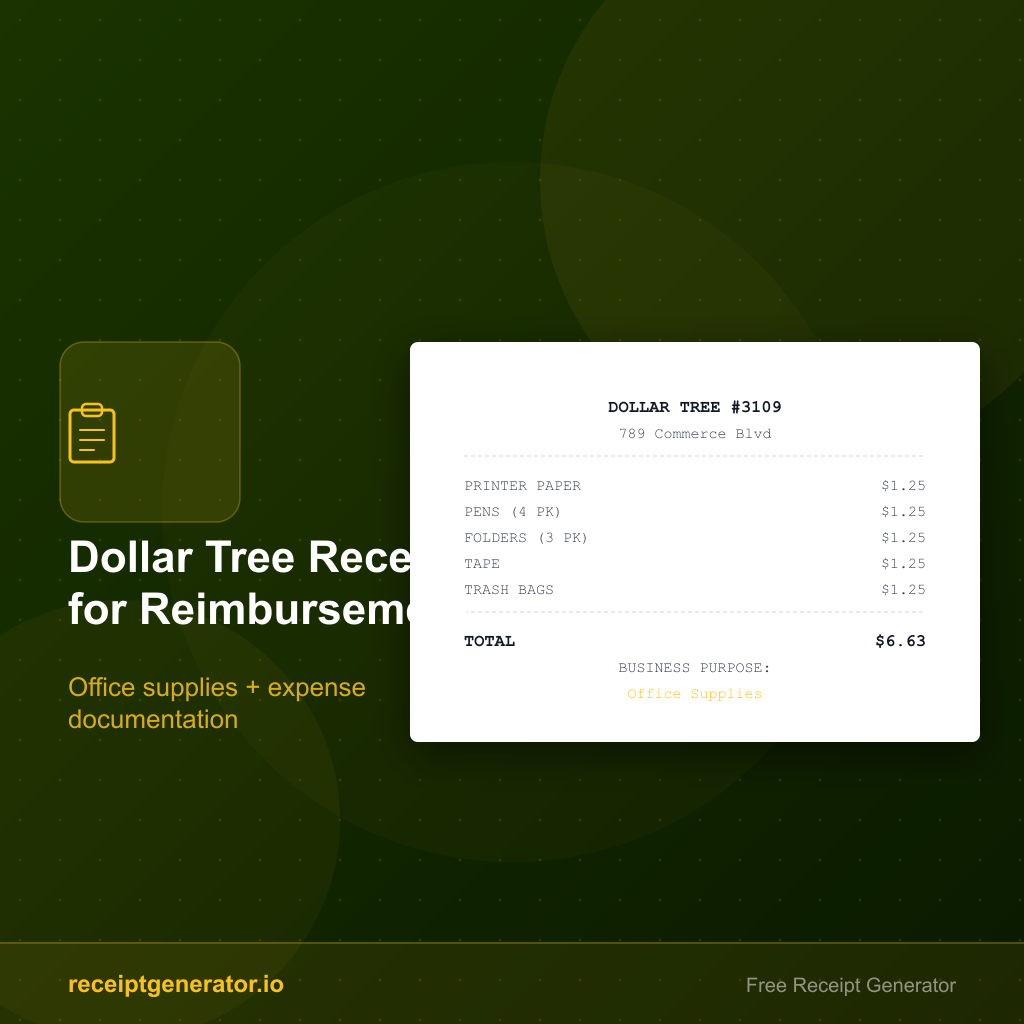 Dollar Tree Receipt for Reimbursement