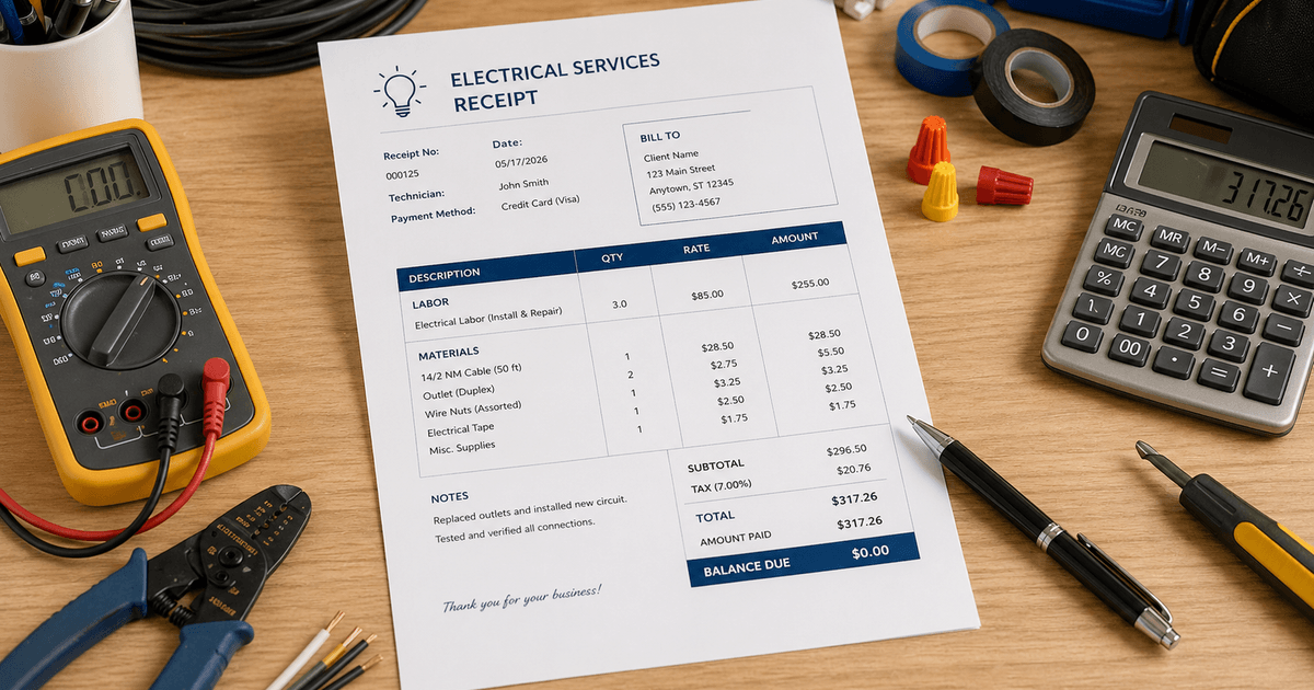 Electrician Receipt Template