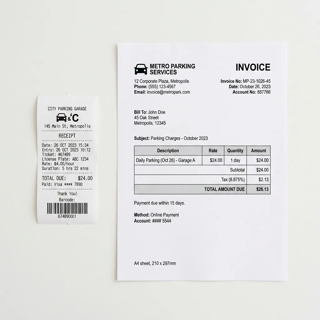 Parking Receipt vs Invoice