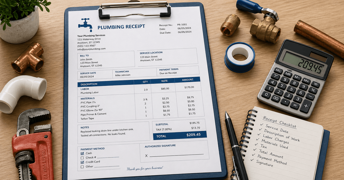 Plumbing Receipt Template
