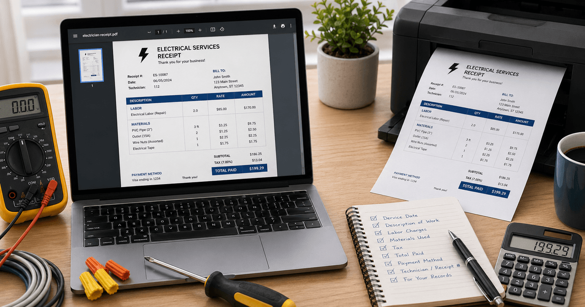 Printable Electrician Receipt PDF