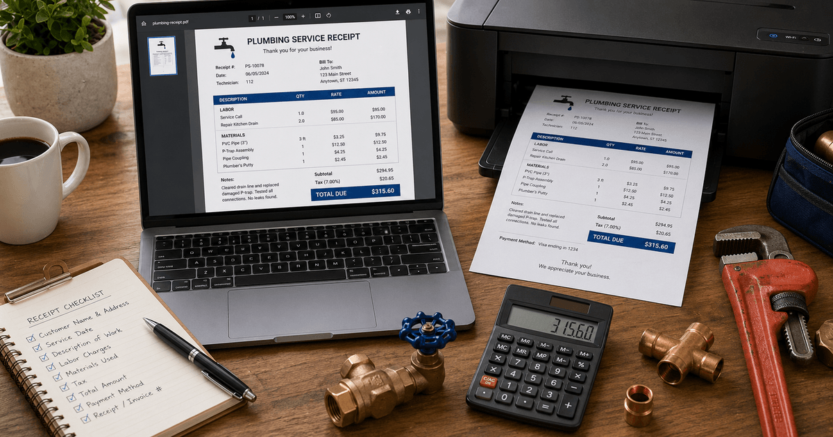 Printable Plumbing Receipt PDF
