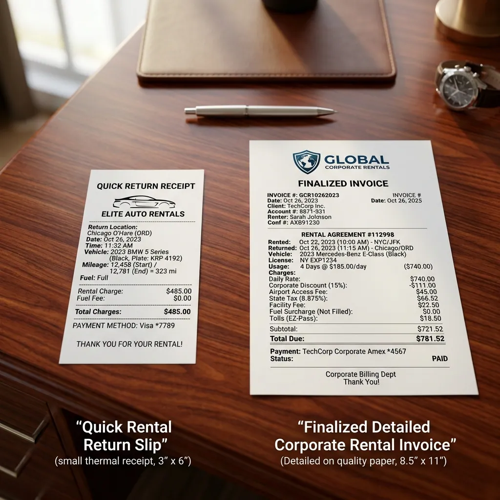 Rental Car Receipt vs Invoice