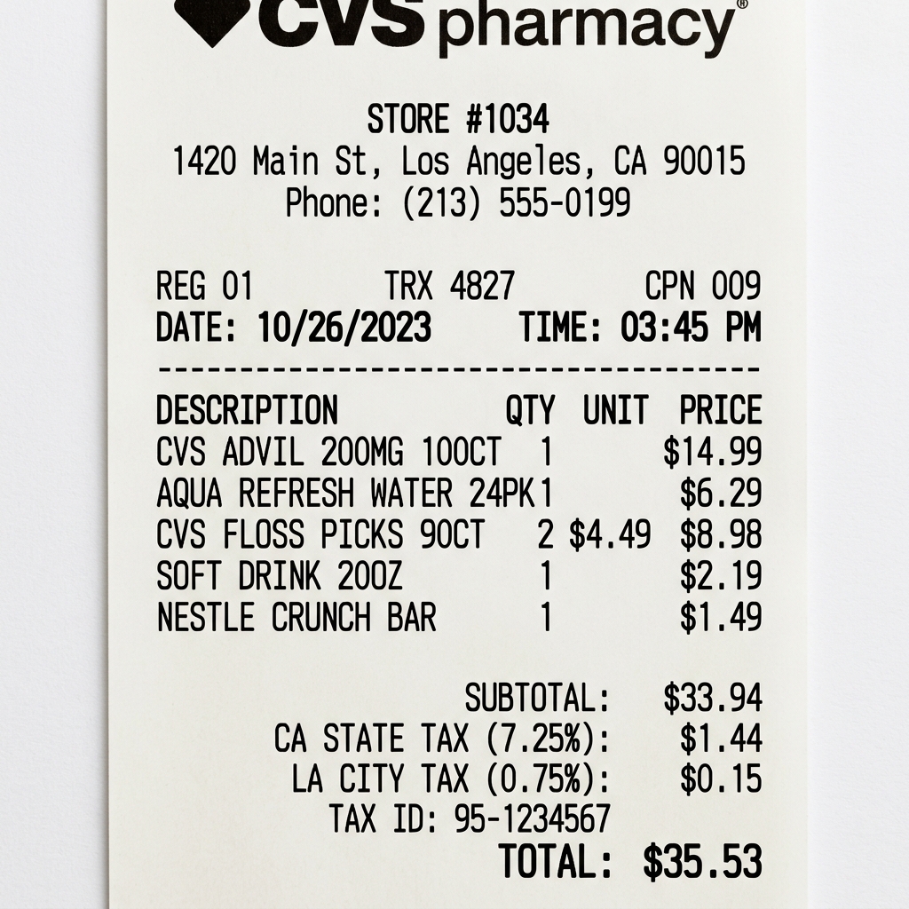 What a CVS Pharmacy Receipt Should Include
