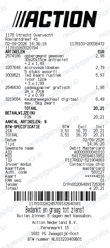 Action receipt