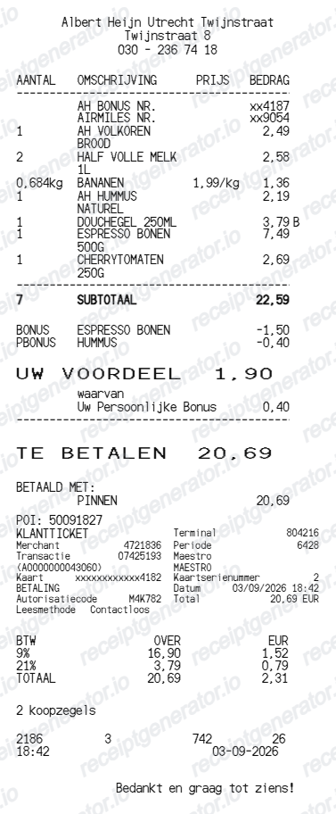 Albert Heijn receipt