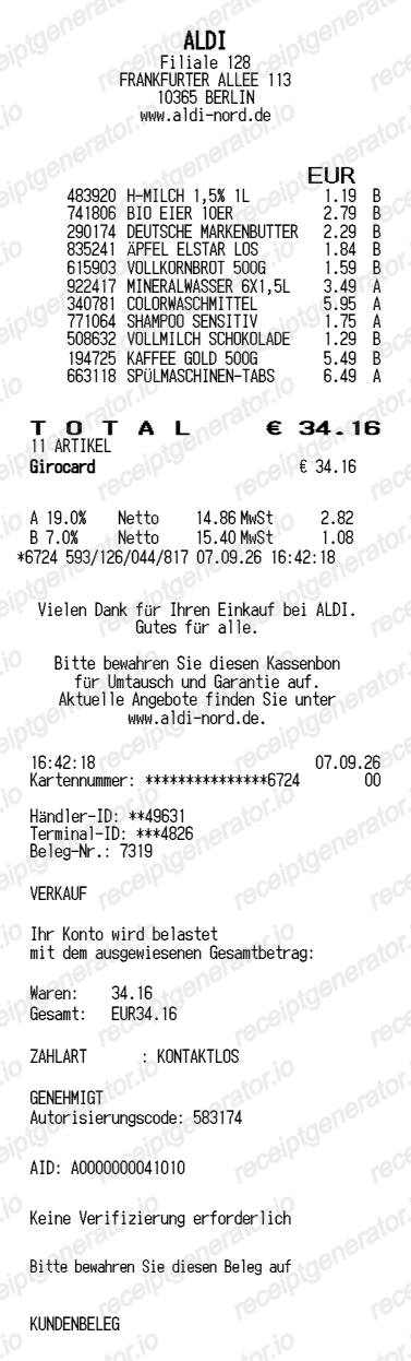 ALDI Germany receipt