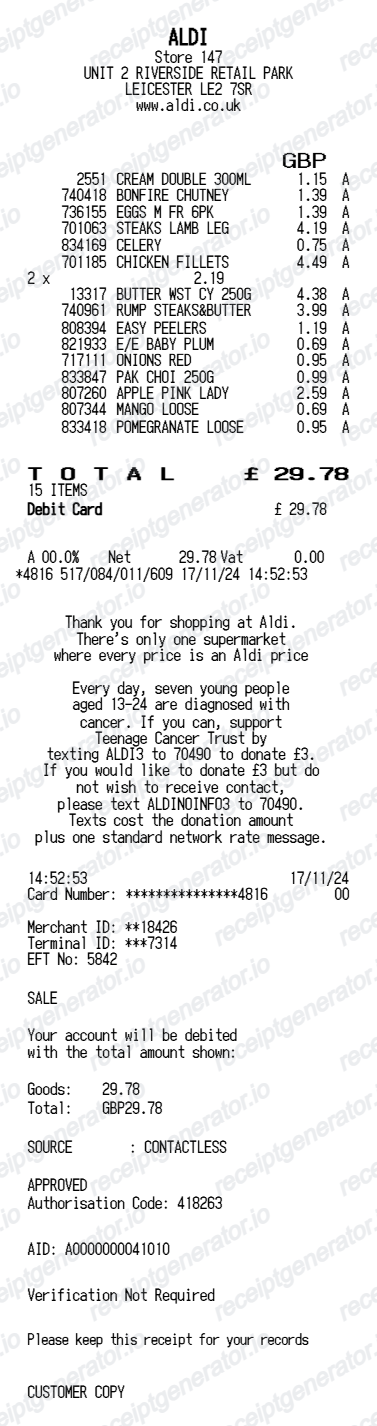 ALDI UK receipt