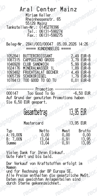 Aral receipt