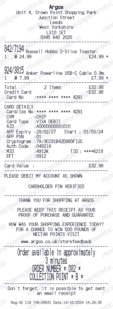 Argos receipt