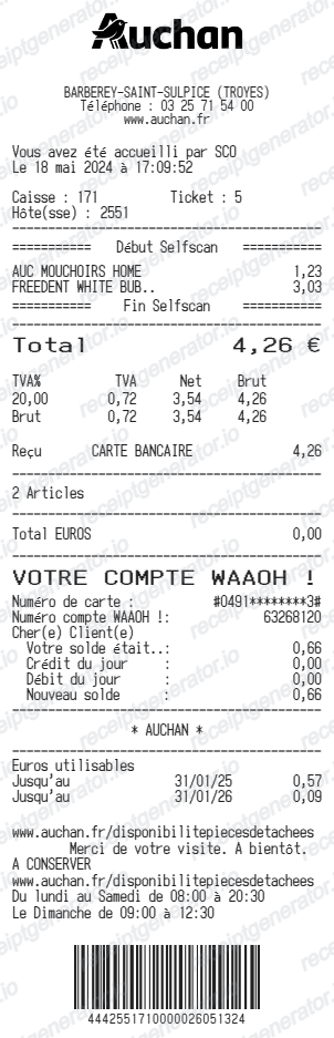 Auchan receipt