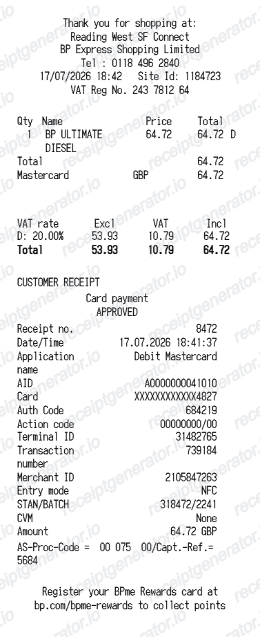 BP UK receipt