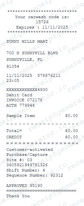 Car Wash Receipt