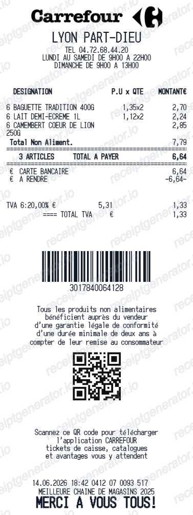 Carrefour receipt