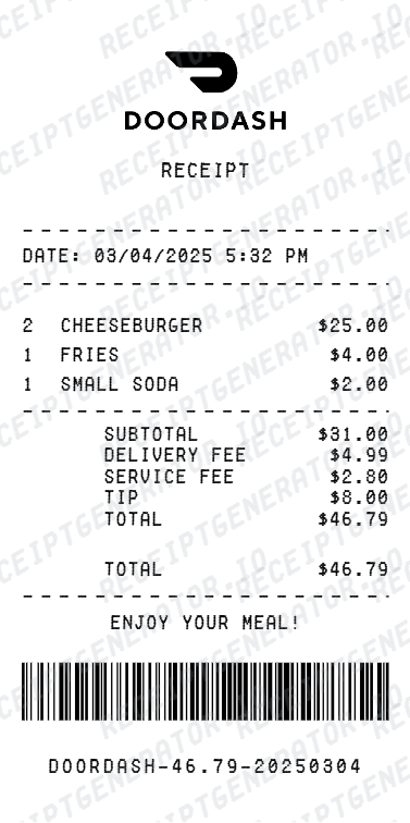 Doordash Receipt