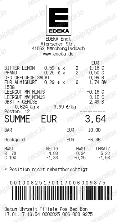 Edeka receipt