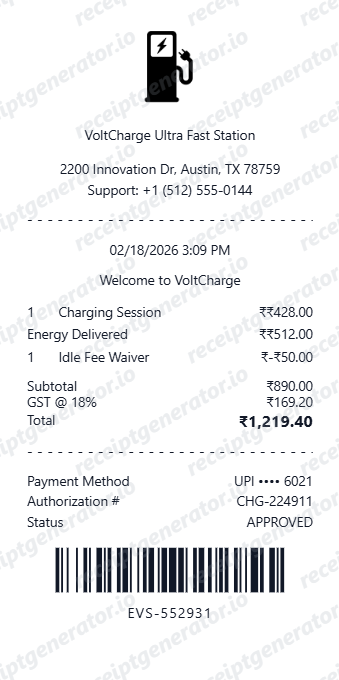 Ev Charging Receipt