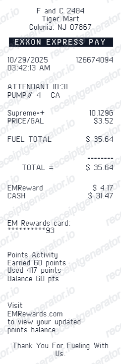Exxon Receipt