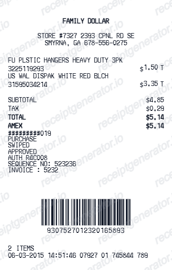 Family Dollar Receipt