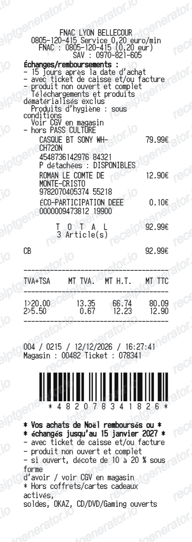 Fnac receipt