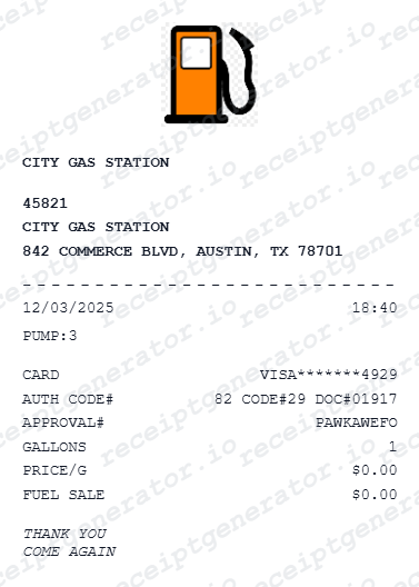 Gas Pump Receipt