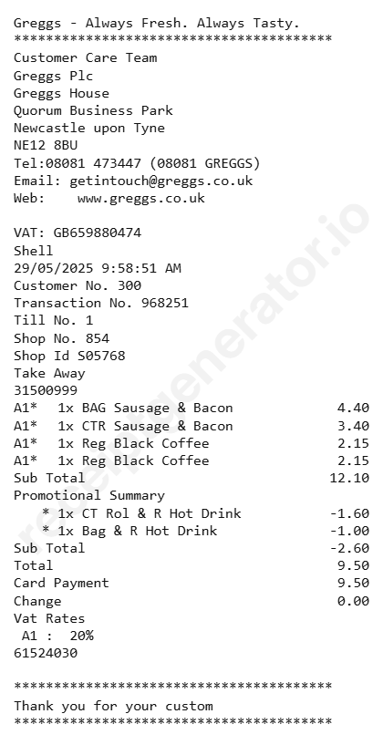 Greggs receipt