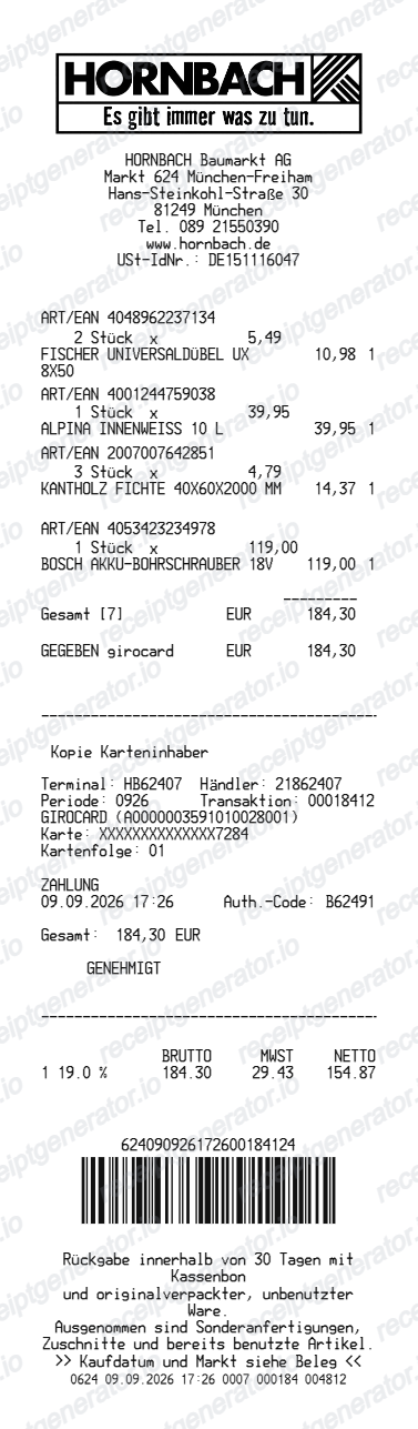 Hornbach receipt
