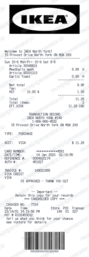 IKEA Australia receipt