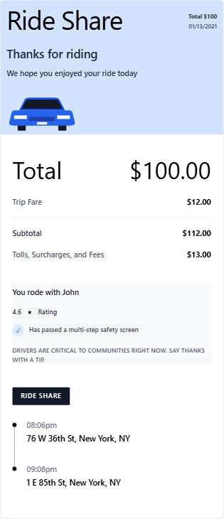 Airport Ride Receipt