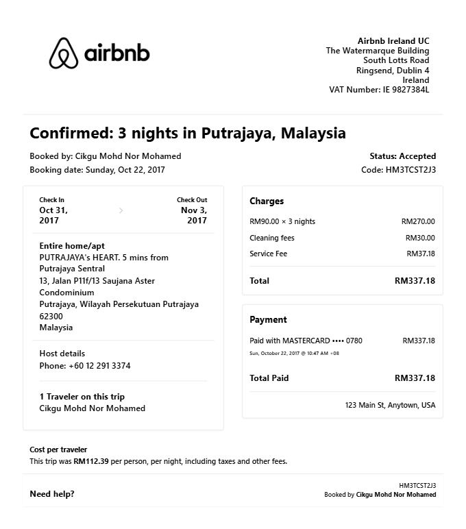 Airbnb Receipt
