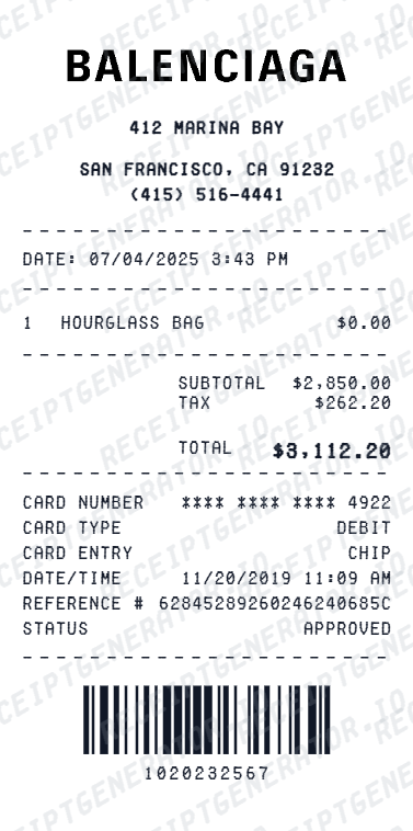 Balenciaga Receipt