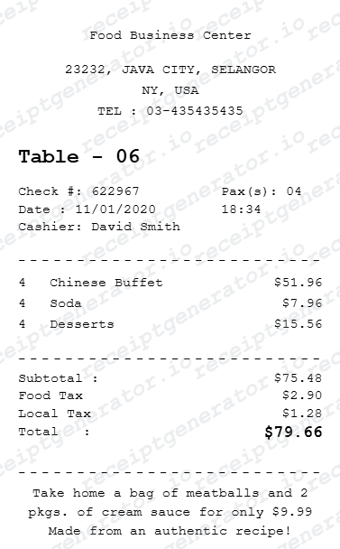 Buffet Receipt