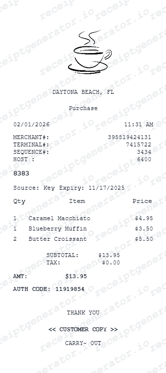 Cafe Receipt