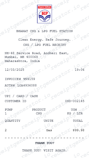 CNG Receipt