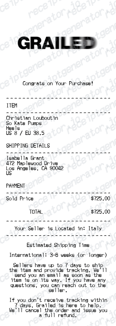 Grailed Receipt
