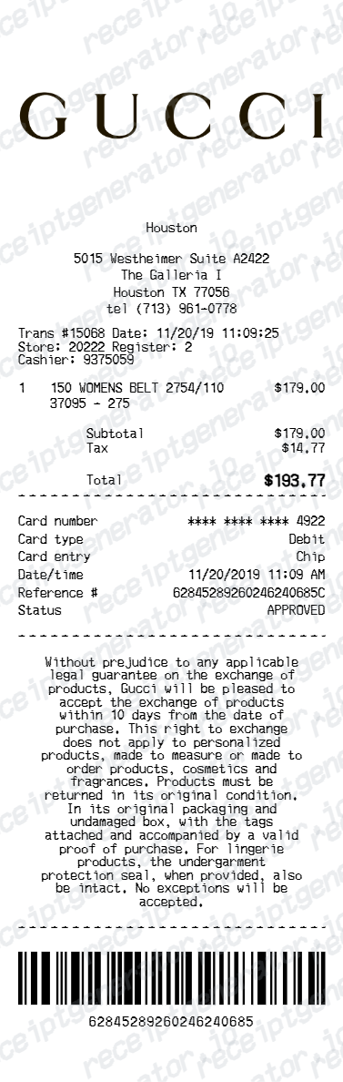Gucci Receipt