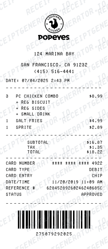 Popeyes Receipt