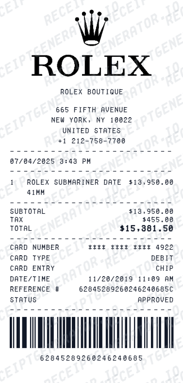 Free Rolex Receipt Generator - Create Luxury Watch Purchase Receipts | PDF preview