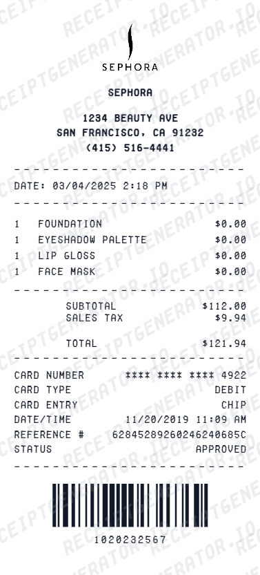 Sephora Receipt