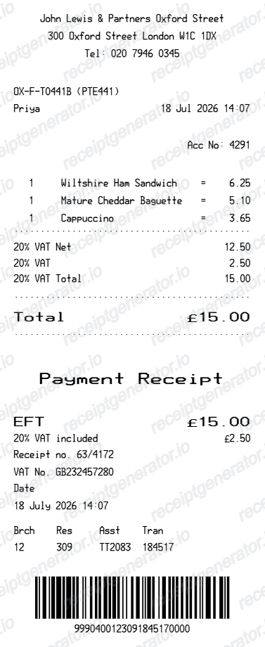 John Lewis receipt