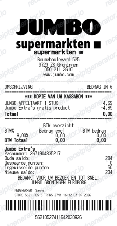Jumbo receipt