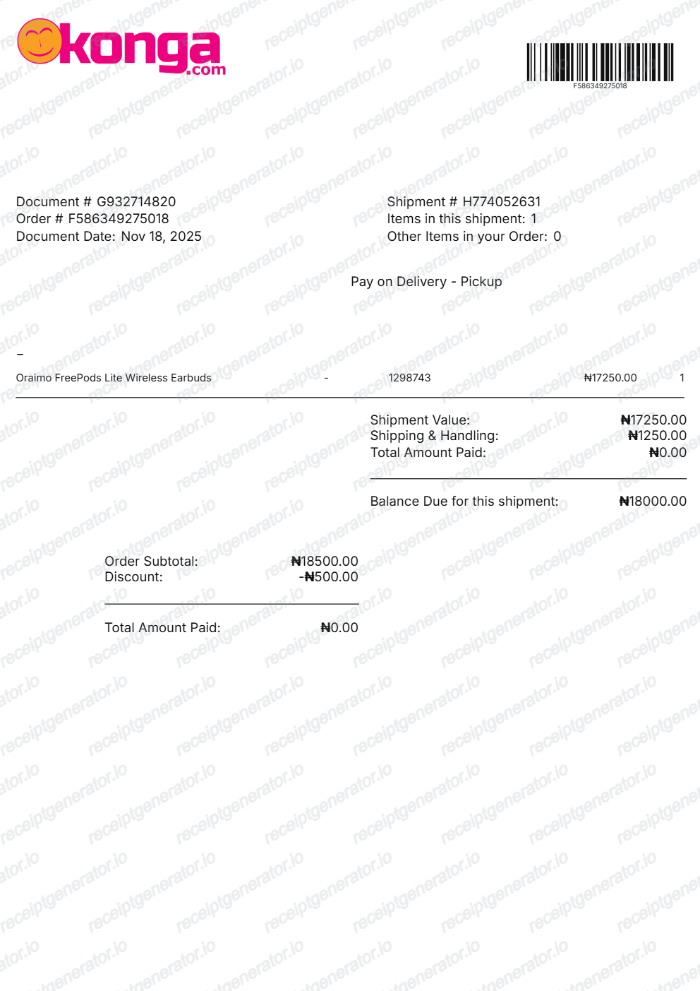 Konga Invoice - Preview of the template design