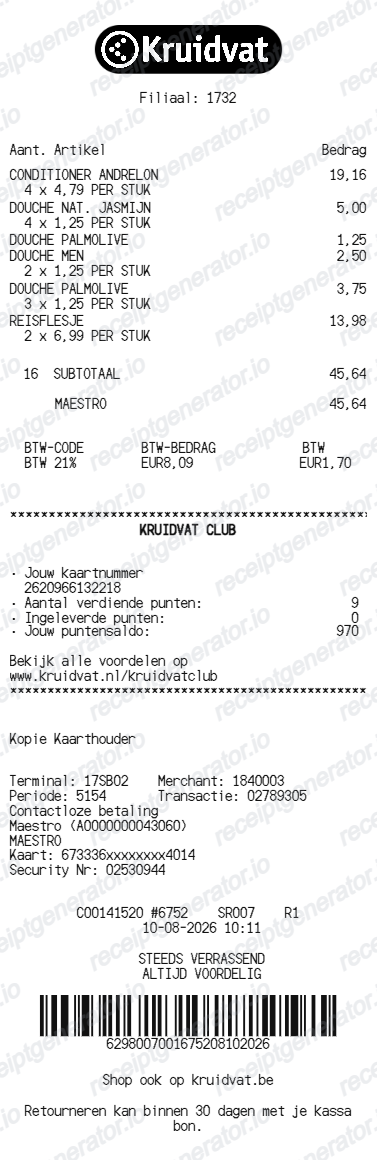 Kruidvat receipt