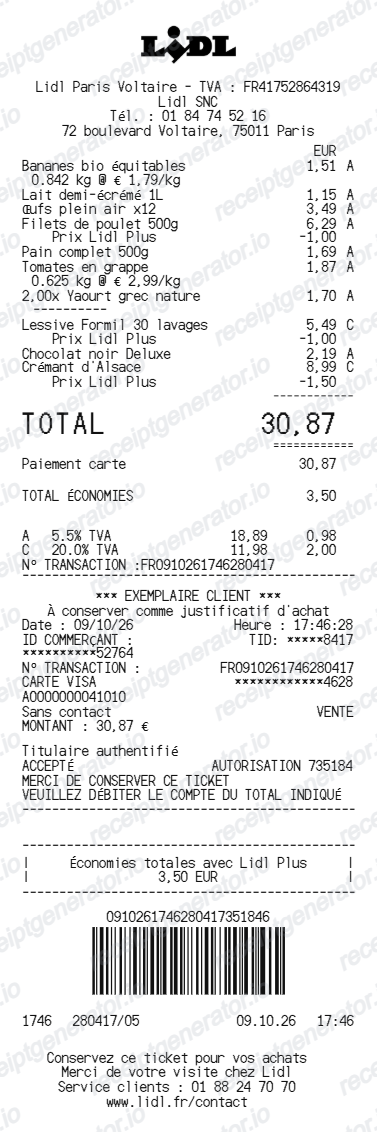 Lidl France receipt