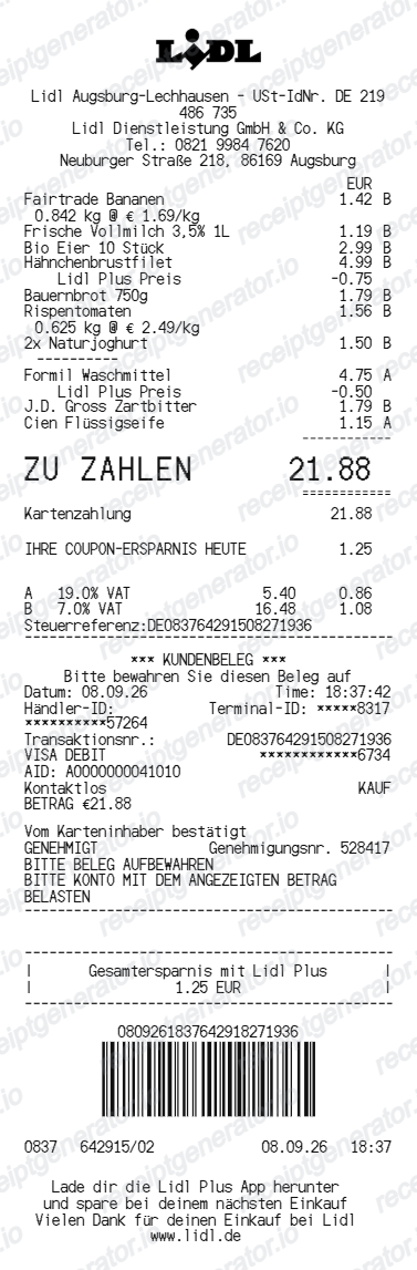 Lidl Germany receipt