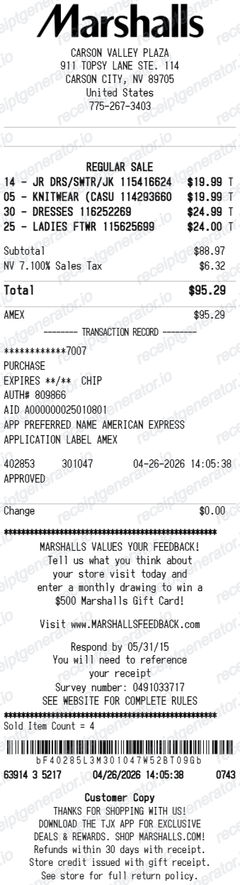 Marshalls Receipt
