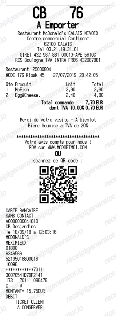 McDonald's France receipt