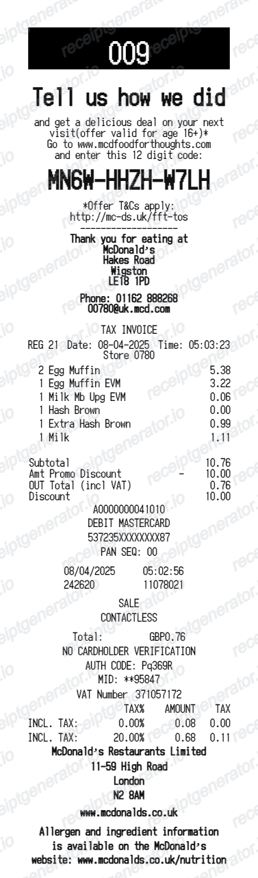 McDonald's UK receipt