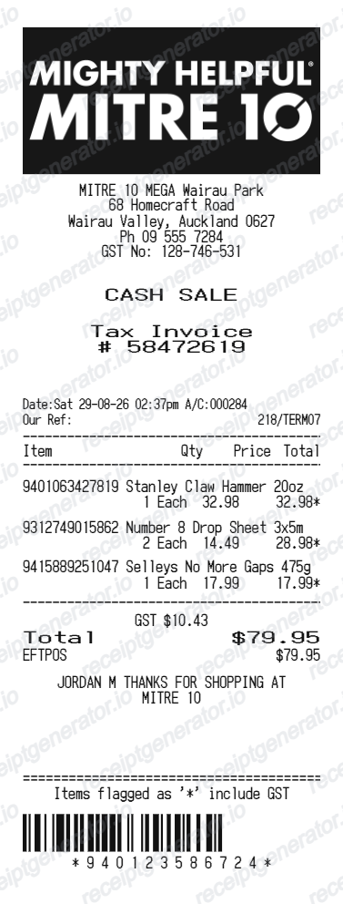 Mitre 10 receipt