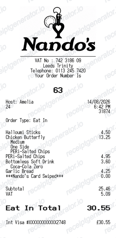 Nando's UK receipt
